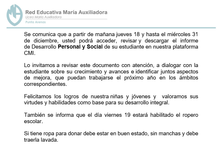 Comunicado diciembre ropero