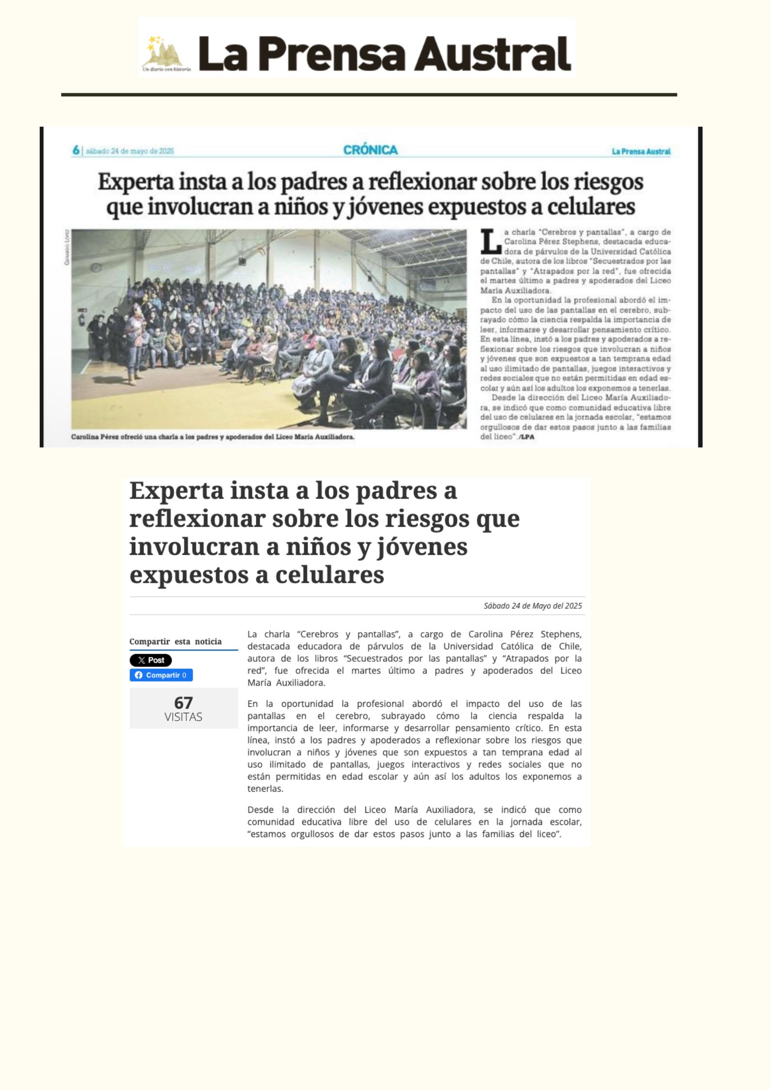 Liceo María Auxiliadora en La Prensa Austral