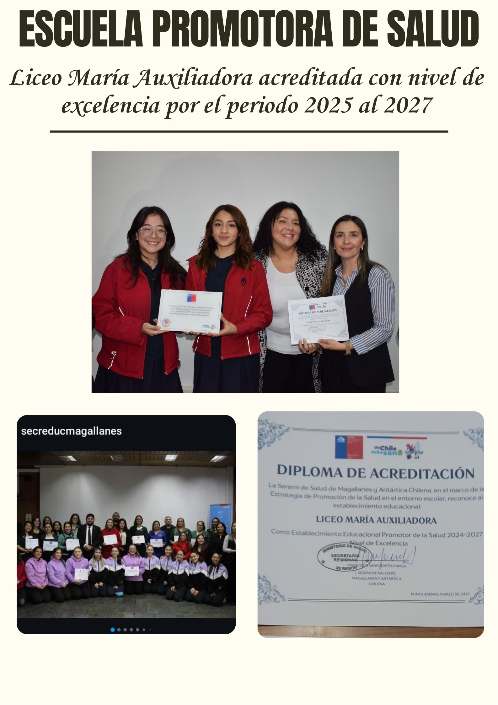 Liceo María Auxiliadora recibe acreditación como establecimiento promotor de salud con nivel de excelencia