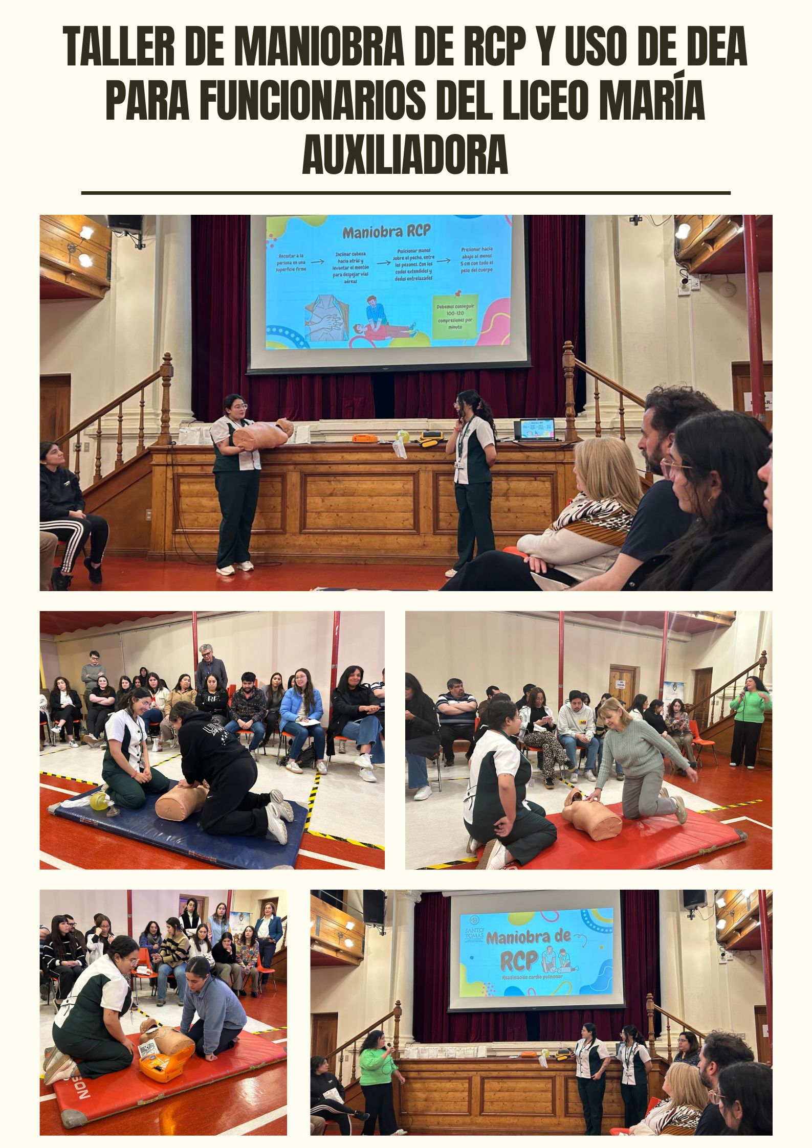 Taller de Maniobra de RCP y Uso de DEA para Funcionarios del Liceo María Auxiliadora