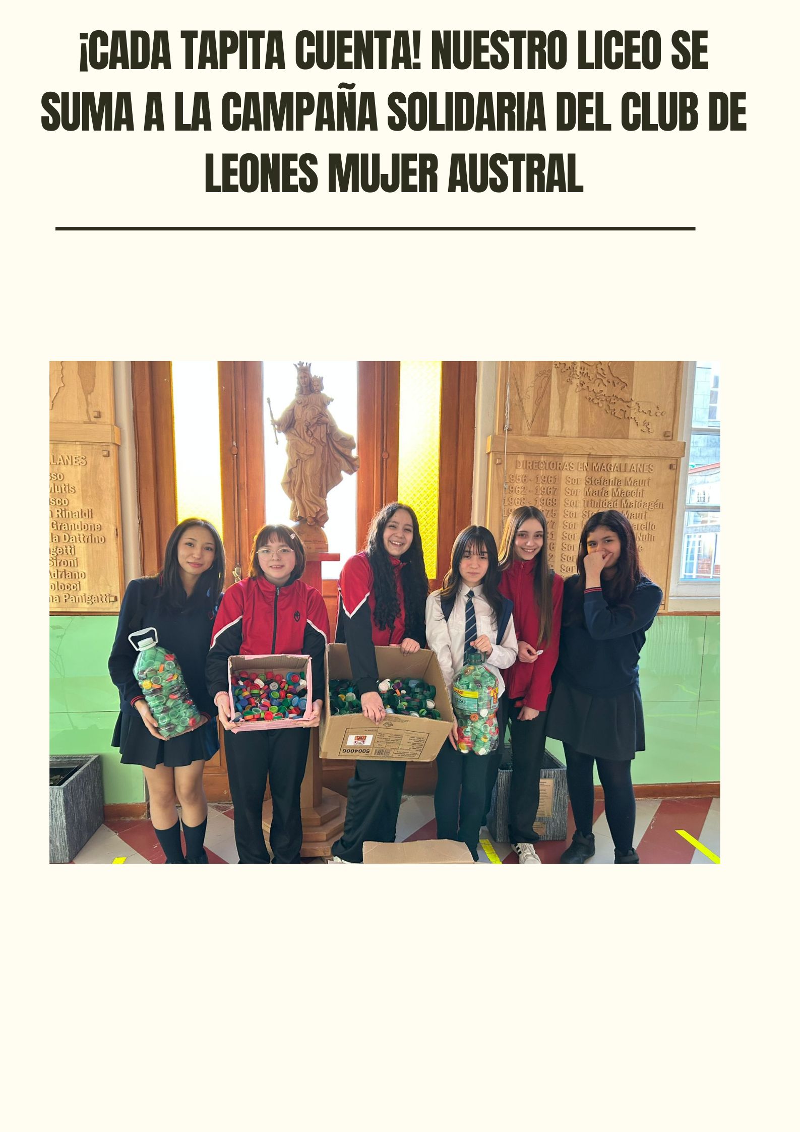 ¡Cada Tapita Cuenta! Nuestro Liceo se Suma a la Campaña Solidaria del Club de Leones Mujer Austral