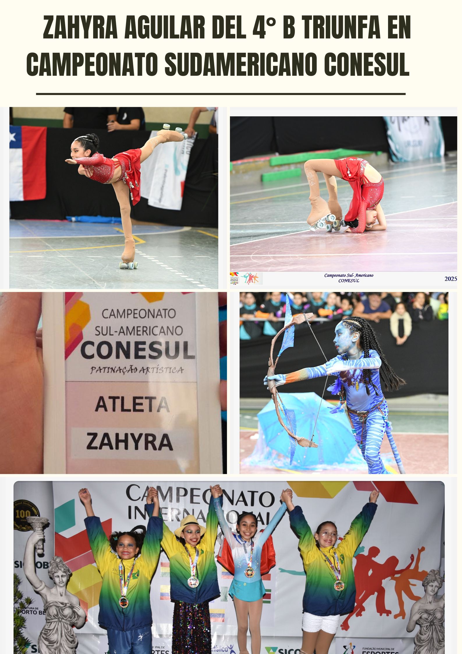 Zahyra Aguilar del 4° B Triunfa en Campeonato Sudamericano CONESUL de Patinaje Artístico en Brasil