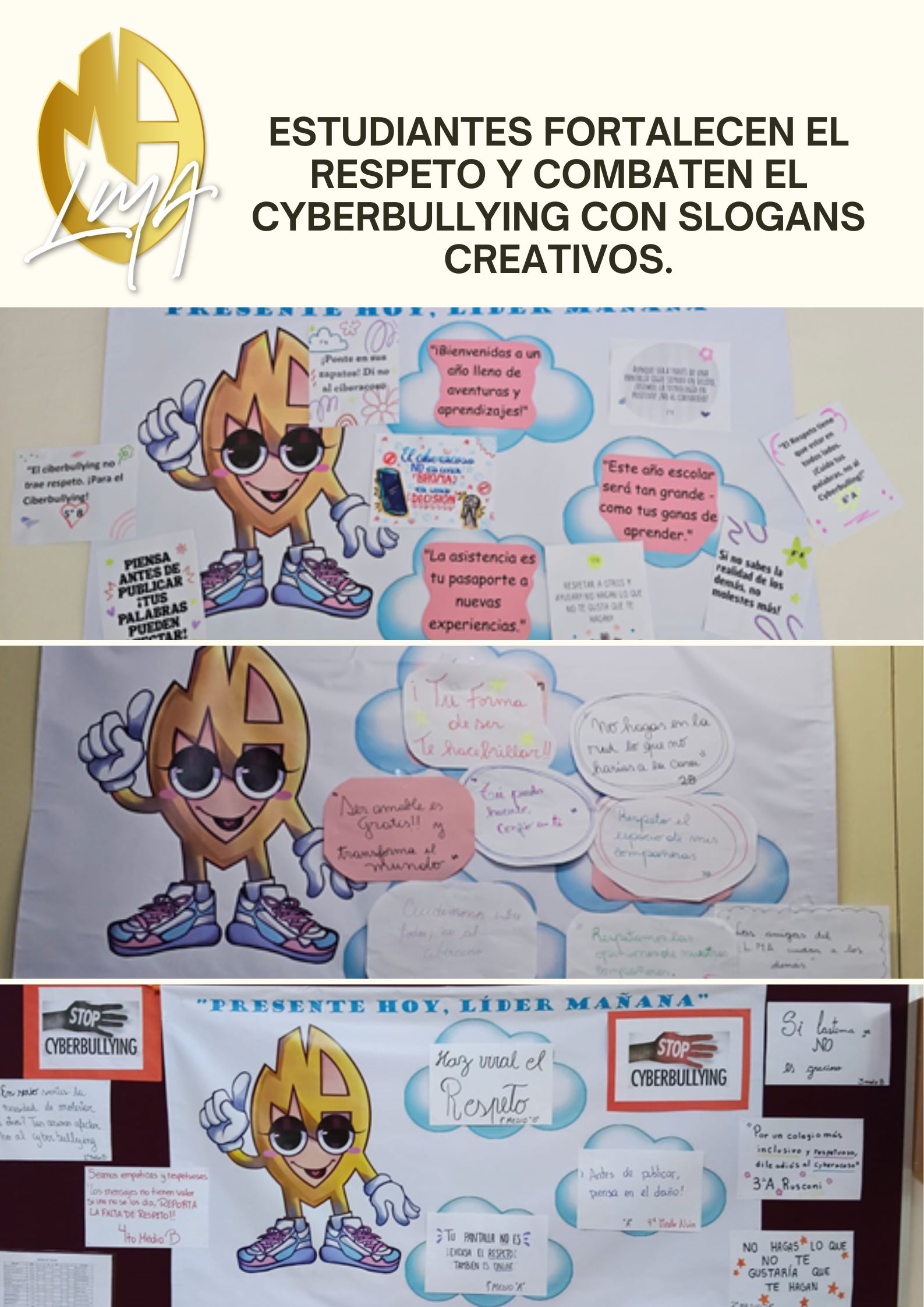 Estudiantes fortalecen el respeto y combaten el cyberbullying con slogans creativos.